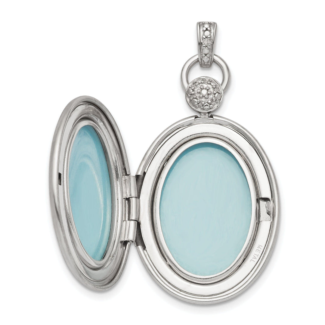 Lovely Rita's Pendants & Charms Sterling Silver Rhodium-plate 26mm Oval Diamond Accent Satin Locket