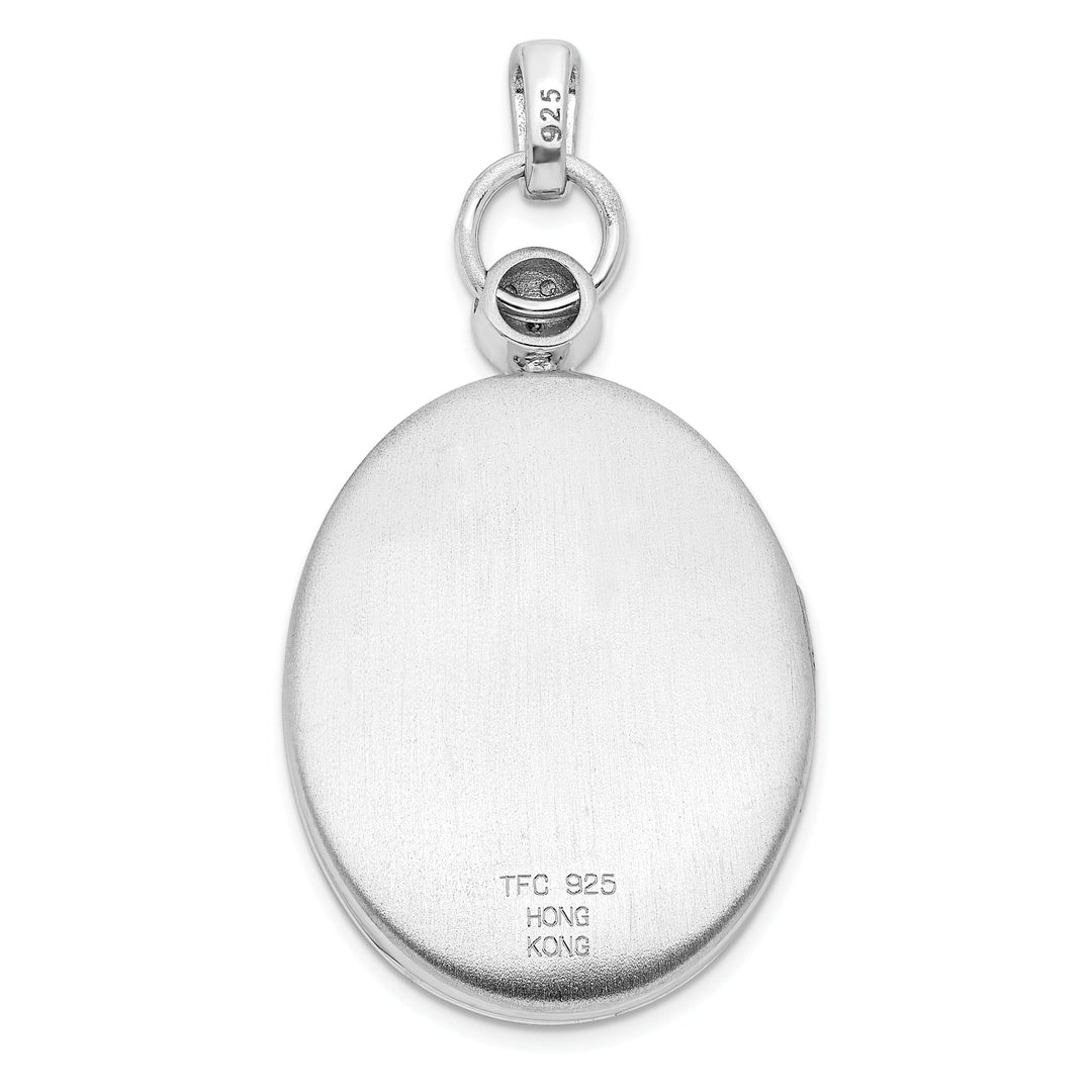 Lovely Rita's Pendants & Charms Sterling Silver Rhodium-plate 26mm Oval Diamond Accent Satin Locket