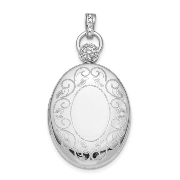 Lovely Rita's Pendants & Charms Sterling Silver Rhodium-plate 26mm Oval Diamond Accent Satin Locket