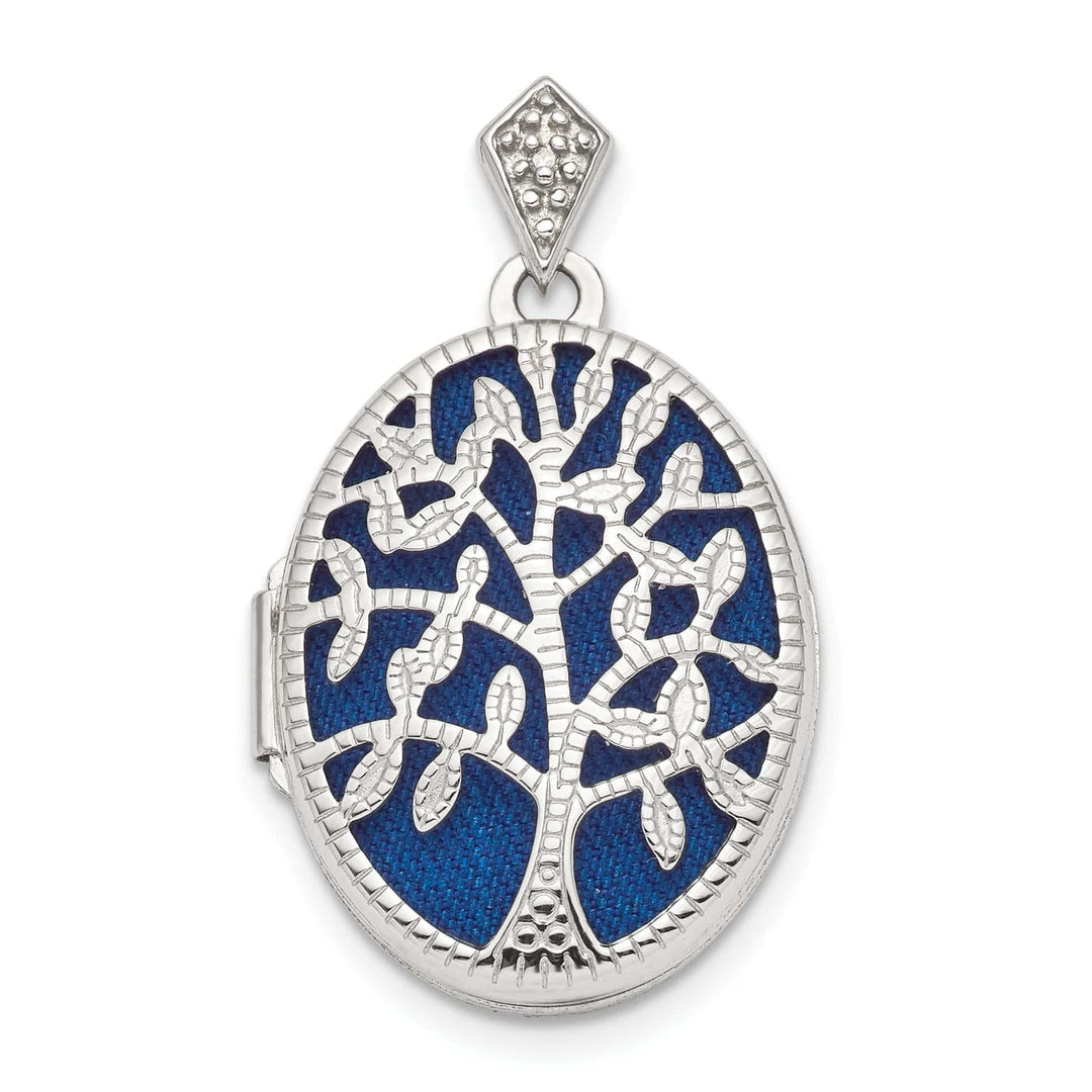 Lovely Rita's Pendants & Charms Sterling Silver Rhodium-plate Polished and Textured Diamond Tree Locket