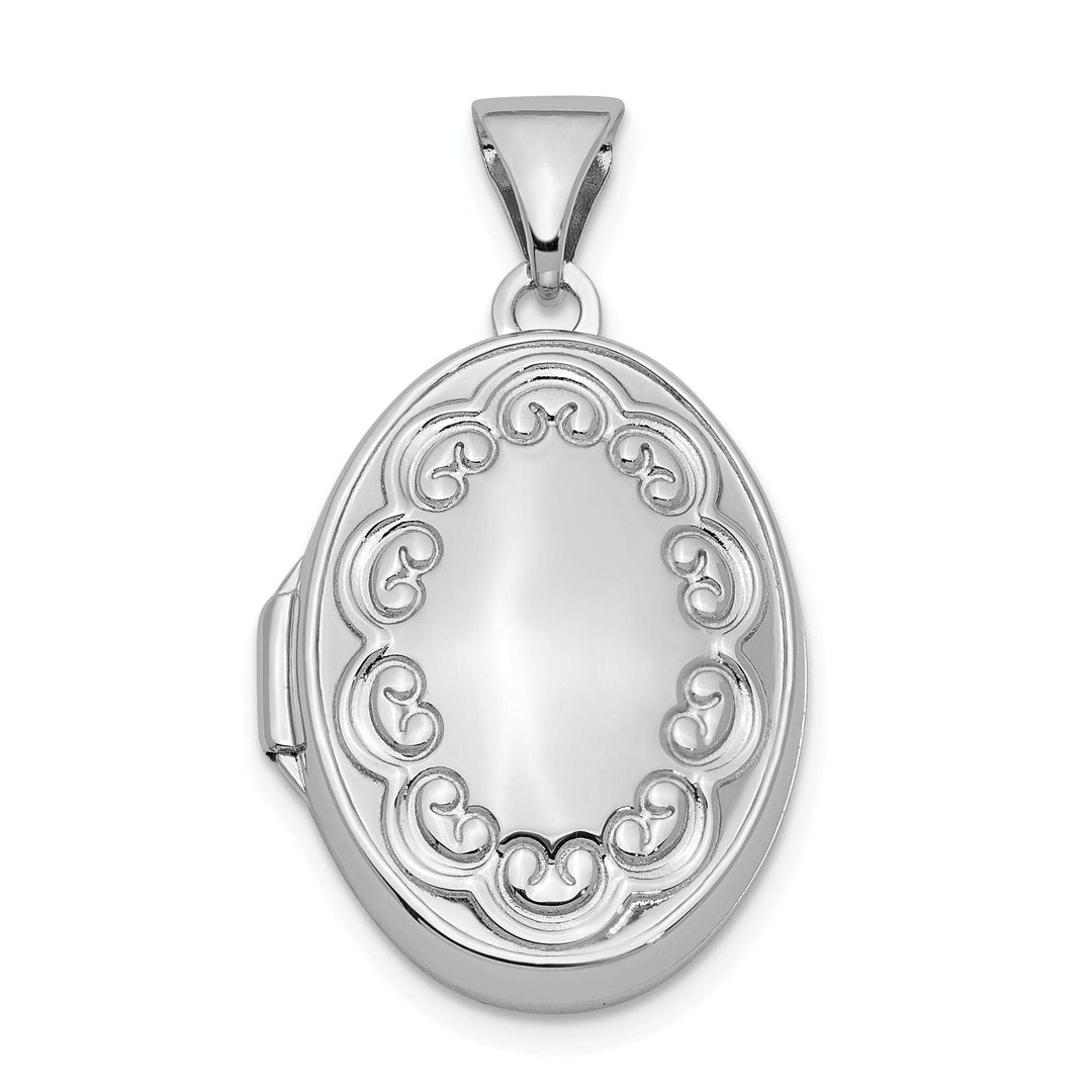 Lovely Rita's Pendants & Charms Sterling Silver Rhodium-plated 17mm Scrolled Oval Locket