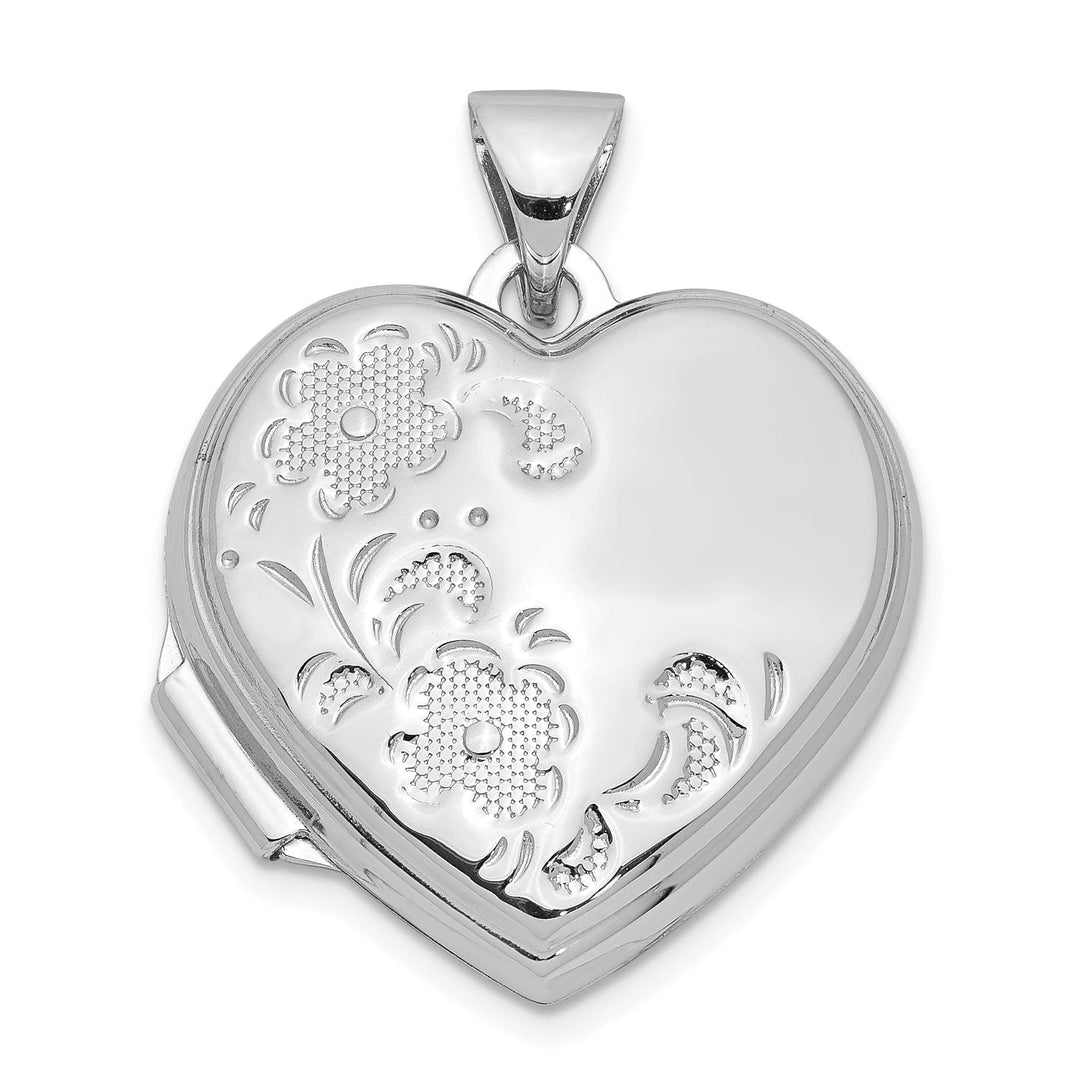 Lovely Rita's Pendants & Charms Sterling Silver Rhodium-plated 18mm Floral Heart Locket