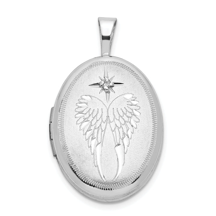 Lovely Rita's Pendants & Charms Sterling Silver Rhodium-plated 19mm Diamond Angel Wings Oval Locket