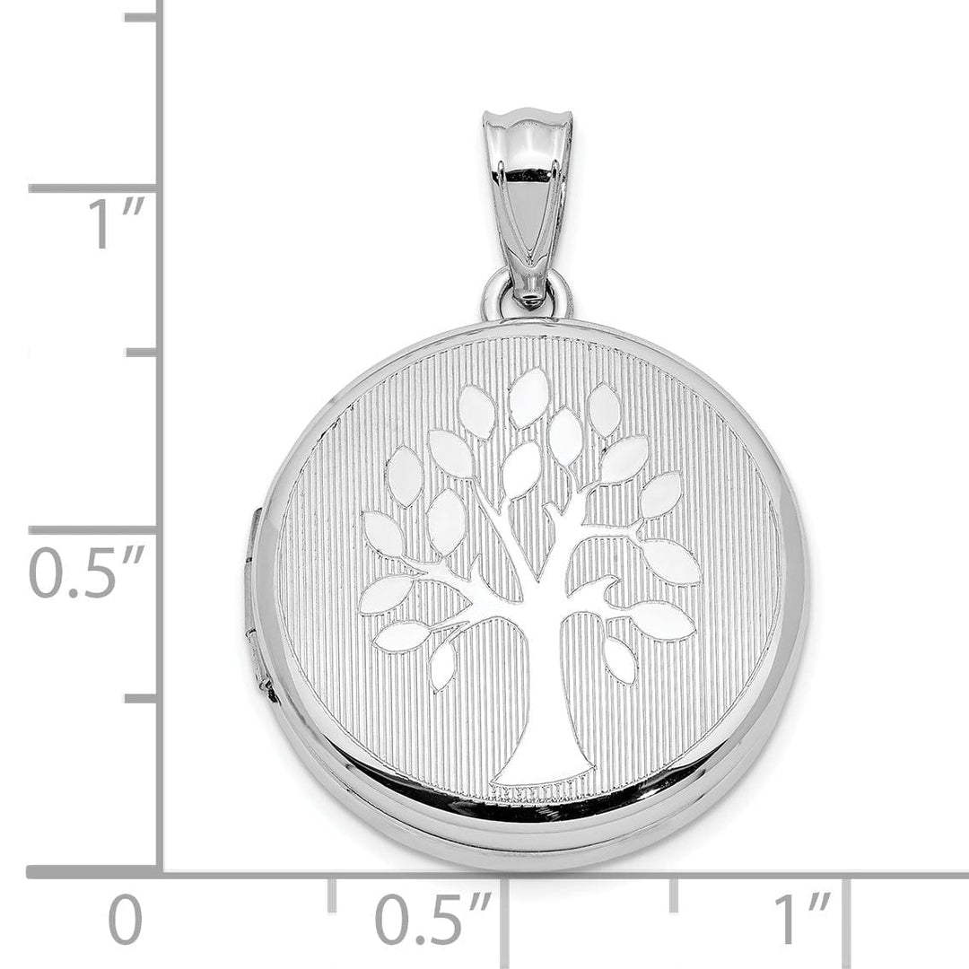Lovely Rita's Pendants & Charms Sterling Silver Rhodium-plated 20mm Grooved and Polished Tree Round Locket