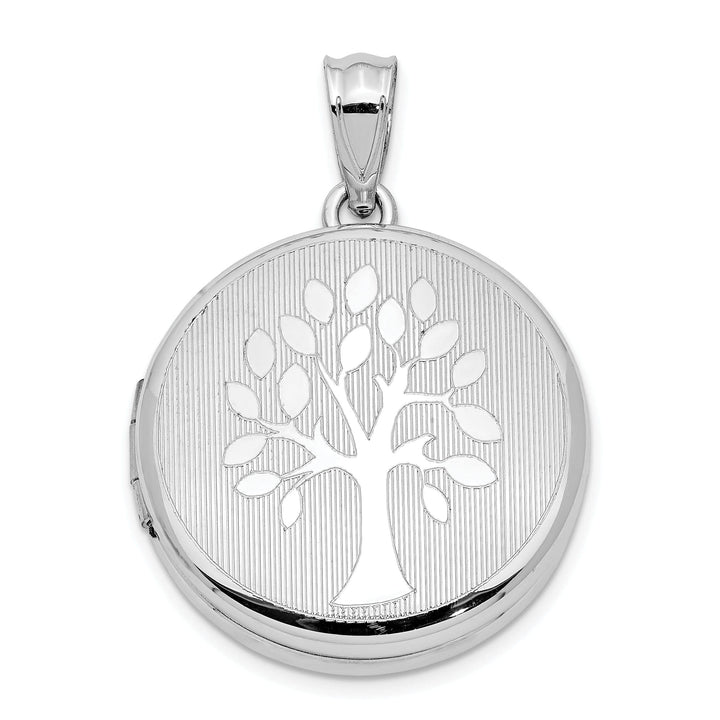 Lovely Rita's Pendants & Charms Sterling Silver Rhodium-plated 20mm Grooved and Polished Tree Round Locket