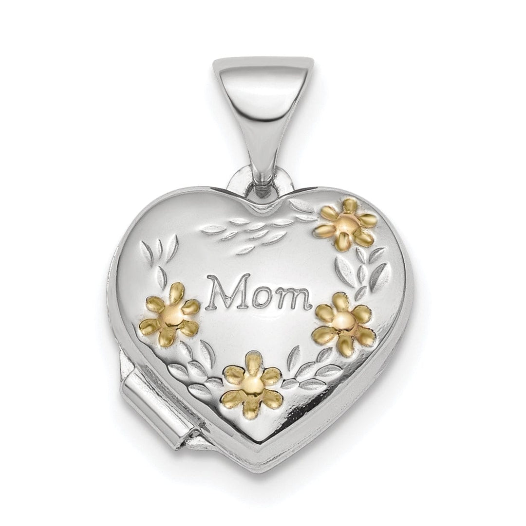 Lovely Rita's Pendants & Charms Sterling Silver Rhodium-plated and Gold-tone Floral Mom Heart Locket