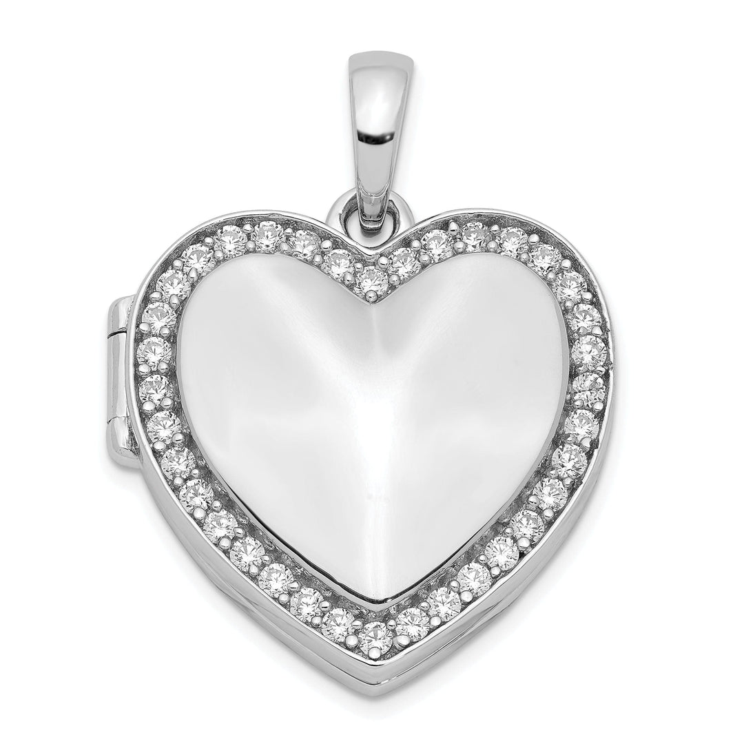 Lovely Rita's Pendants & Charms Sterling Silver Rhodium-plated CZ 23mm Heart Locket