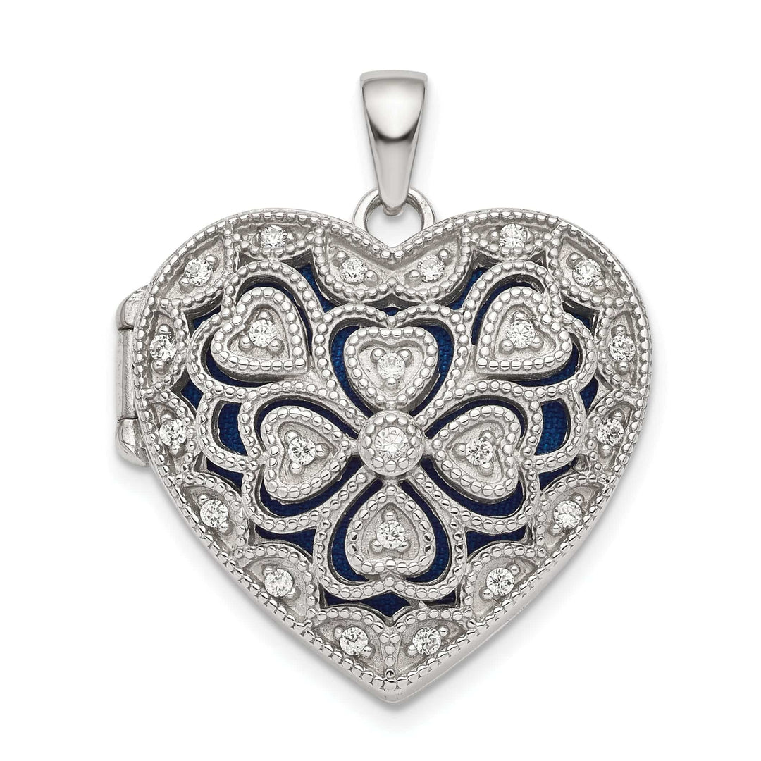 Lovely Rita's Pendants & Charms Sterling Silver Rhodium-plated Fancy CZ Heart Locket