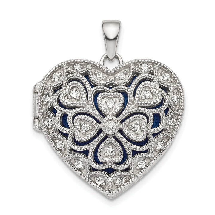 Lovely Rita's Pendants & Charms Sterling Silver Rhodium-plated Fancy CZ Heart Locket