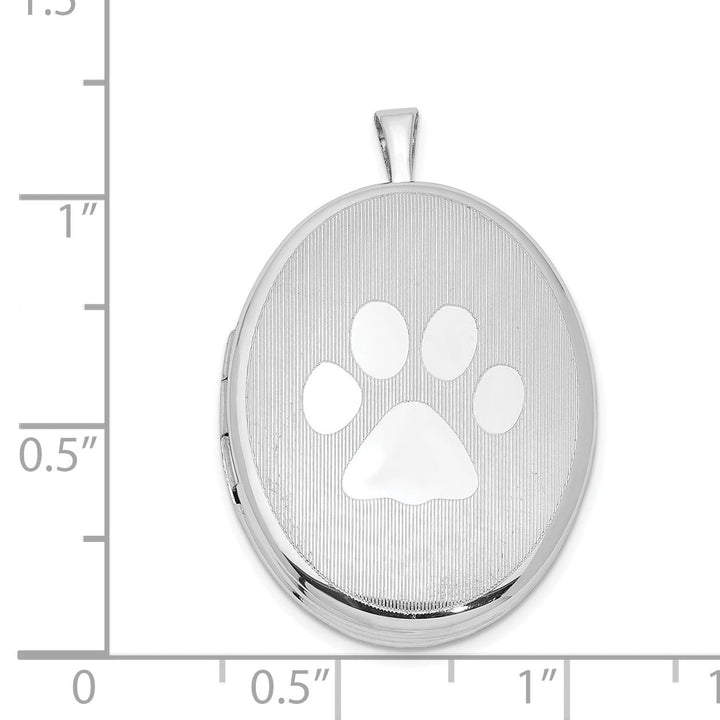 Lovely Rita's Pendants & Charms Sterling Silver Rhodium-plated Oval Satin and Polished Paw Print Locket