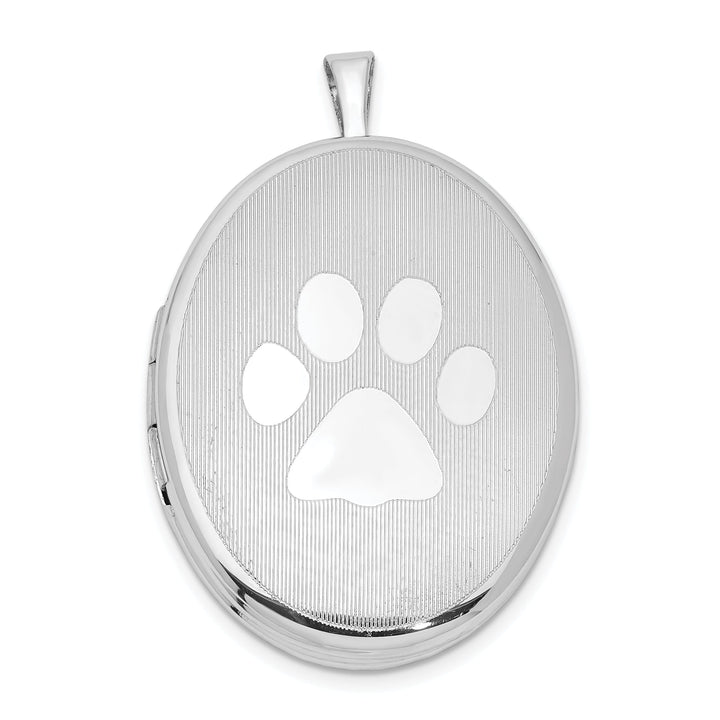 Lovely Rita's Pendants & Charms Sterling Silver Rhodium-plated Oval Satin and Polished Paw Print Locket