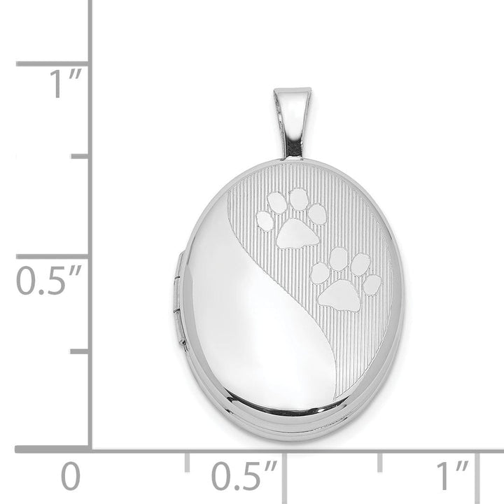 Lovely Rita's Pendants & Charms Sterling Silver Rhodium-plated Oval Satin and Polished Paw Prints Locket