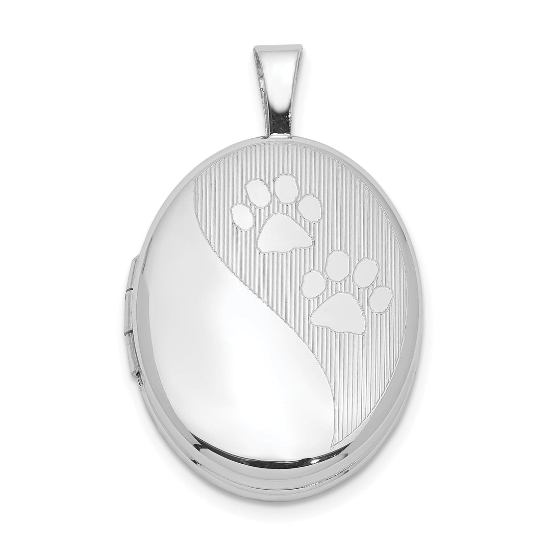 Lovely Rita's Pendants & Charms Sterling Silver Rhodium-plated Oval Satin and Polished Paw Prints Locket