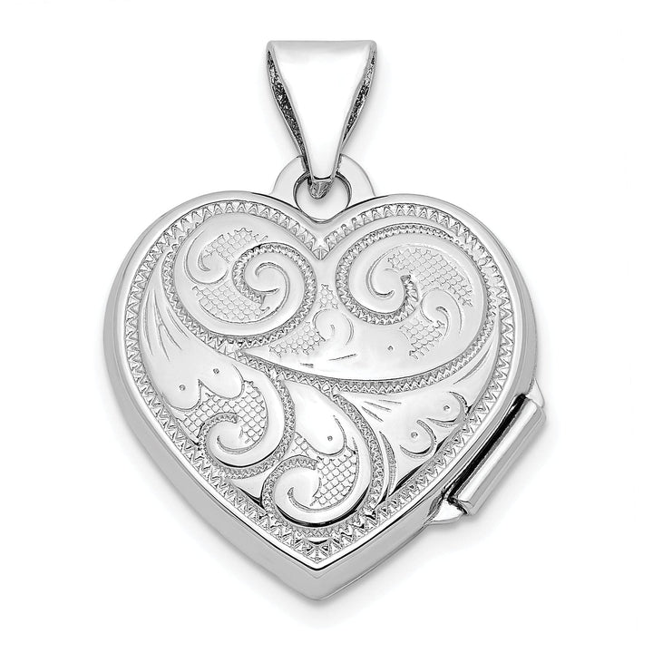 Lovely Rita's Pendants & Charms Sterling Silver Rhodium-plated Polished 15mm Heart Patterned Locket