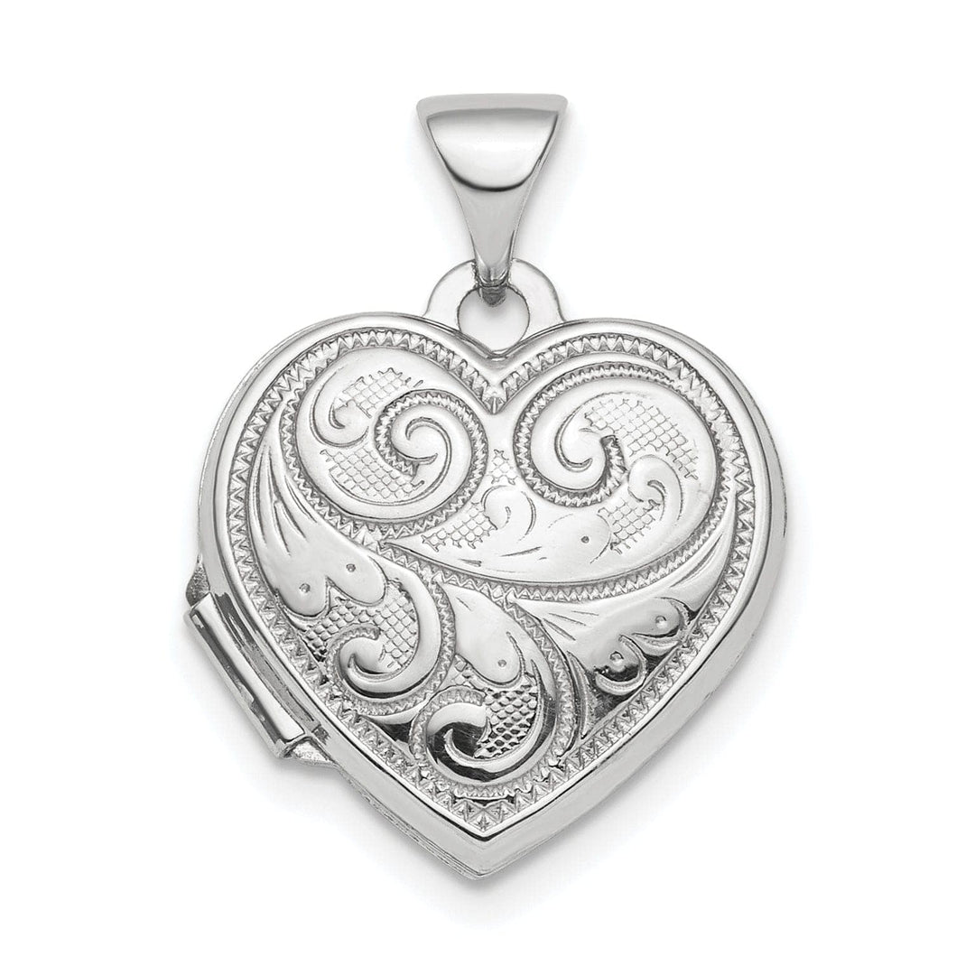 Lovely Rita's Pendants & Charms Sterling Silver Rhodium-plated Polished 15mm Heart Patterned Locket