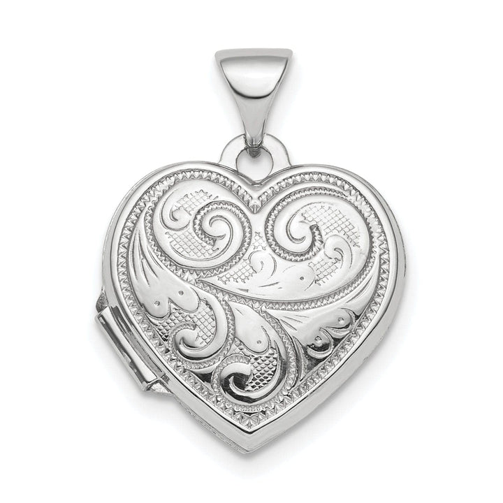 Lovely Rita's Pendants & Charms Sterling Silver Rhodium-plated Polished 15mm Heart Patterned Locket