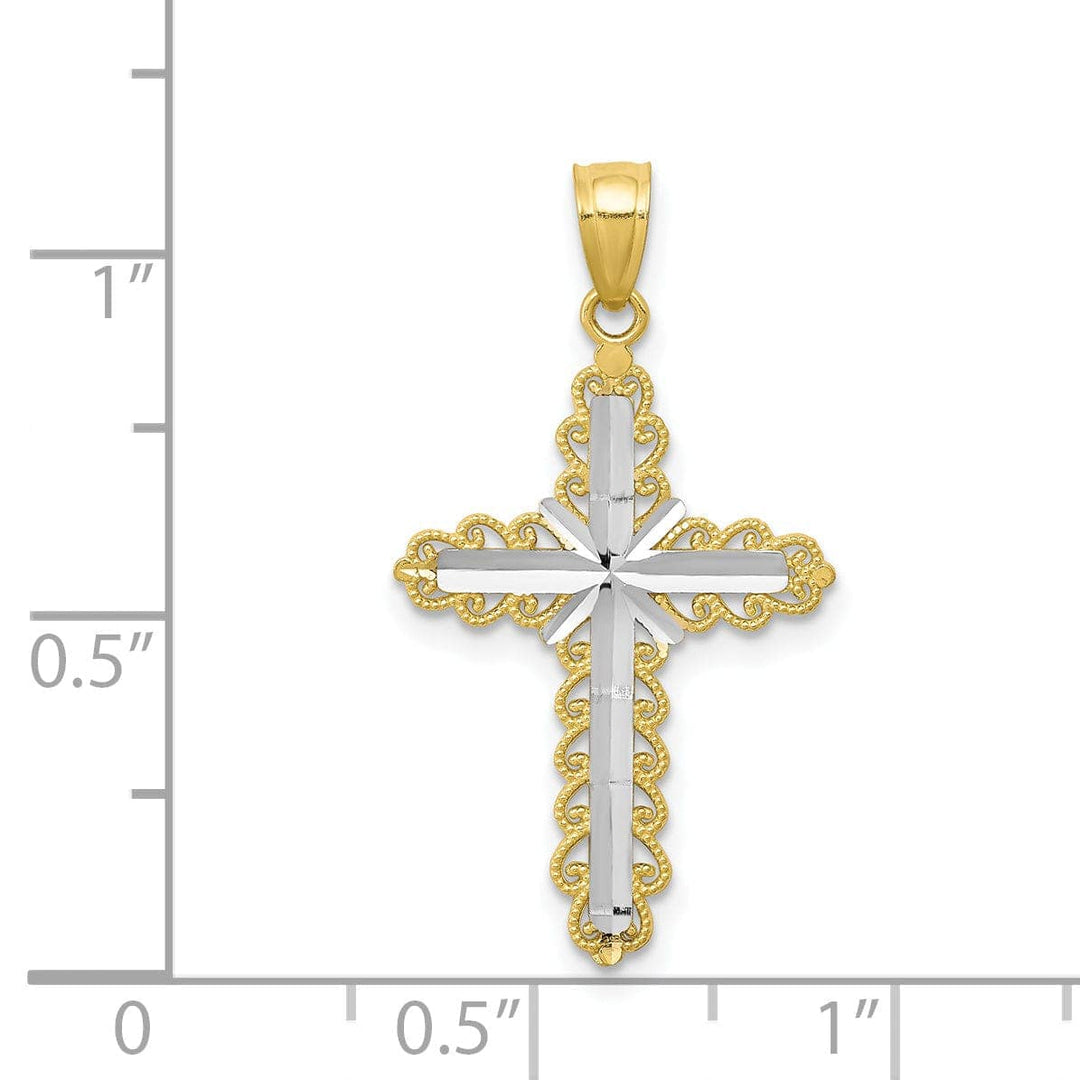 Lovely Rita's Pendants & Charms Yellow Gold With Rhodium Polished Cross Pendant