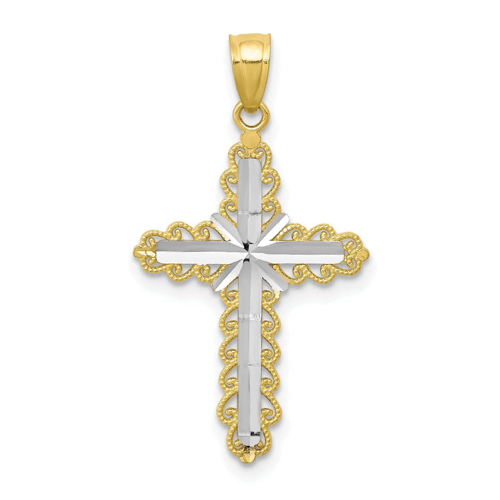 Lovely Rita's Pendants & Charms Yellow Gold With Rhodium Polished Cross Pendant