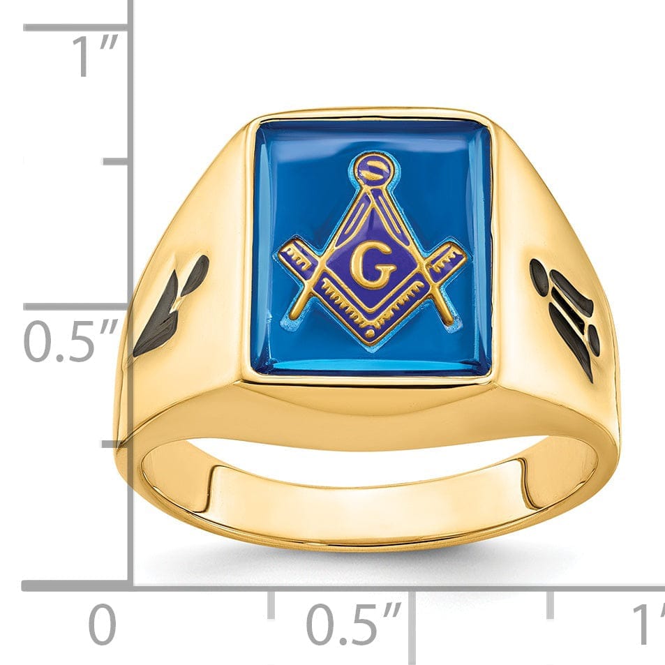 Lovely Rita's Pin 14k Yellow Gold Men's blue spinel Masonic Ring
