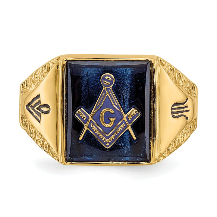 Lovely Rita's Pin 14k Yellow Gold Men's blue spinel Masonic Ring