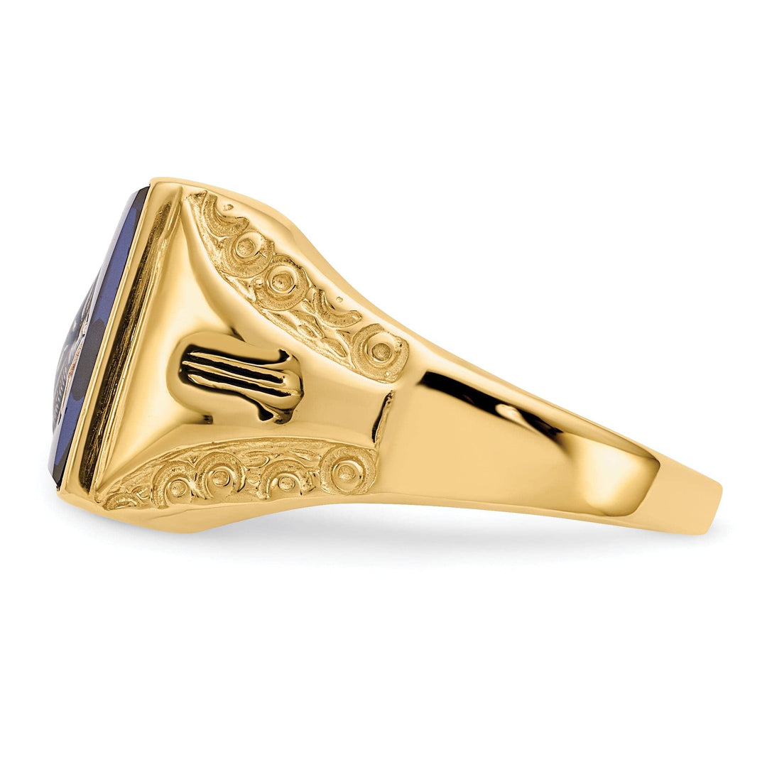 Lovely Rita's Pin 14k Yellow Gold Men's blue spinel Masonic Ring