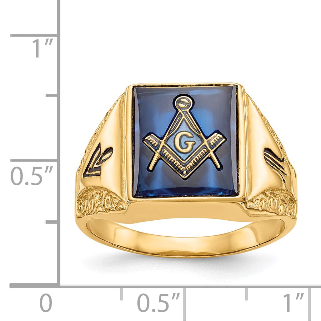 Lovely Rita's Pin 14k Yellow Gold Men's blue spinel Masonic Ring