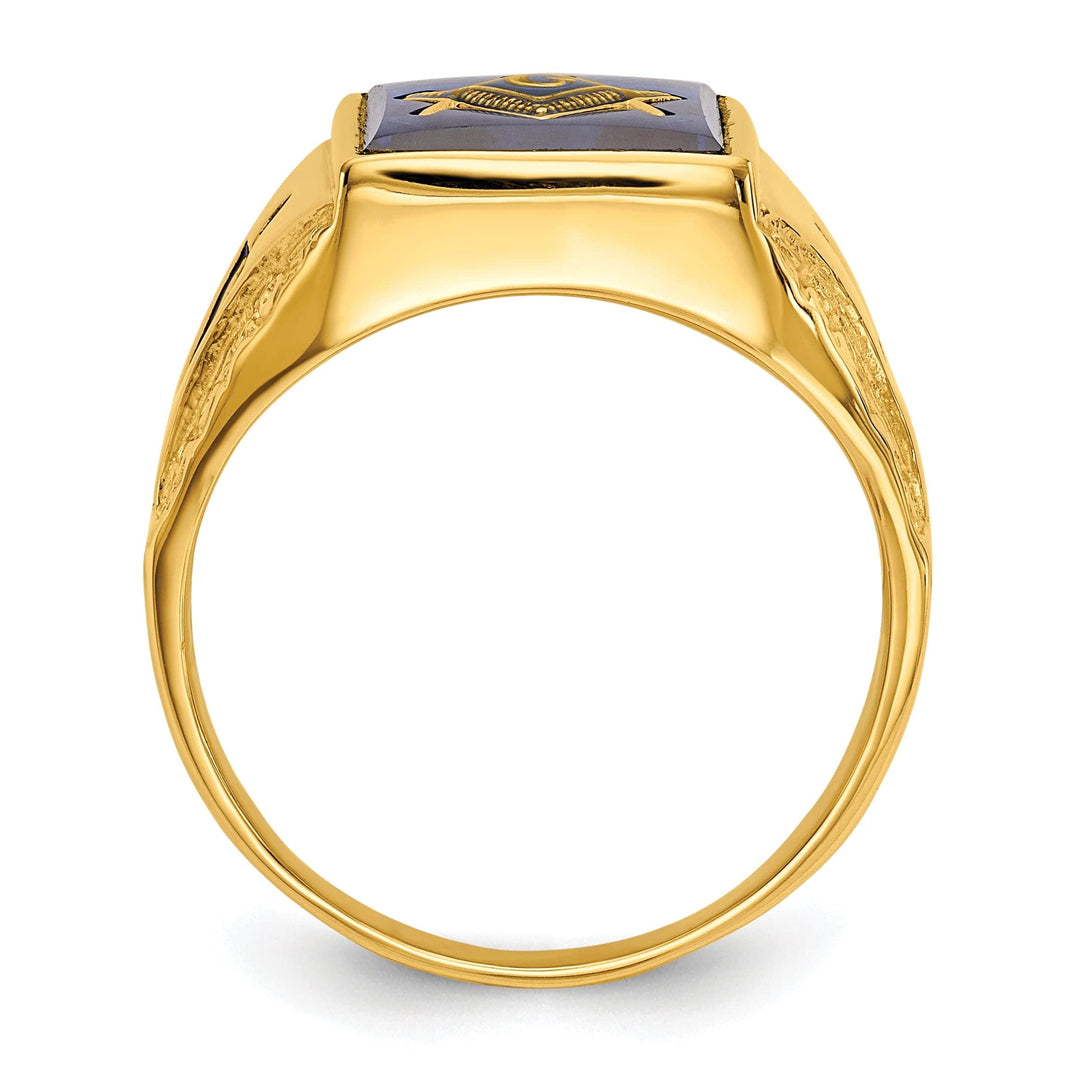 Lovely Rita's Pin 14k Yellow Gold Men's blue spinel Masonic Ring