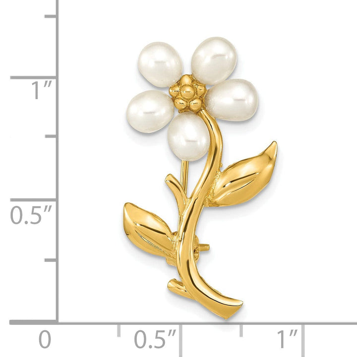 Lovely Rita's Pin 14K Yellow Gold Polished Finish Women's  4-5 mm Size Rice White Freshwater Cultured Flower Design Brooch Pin
