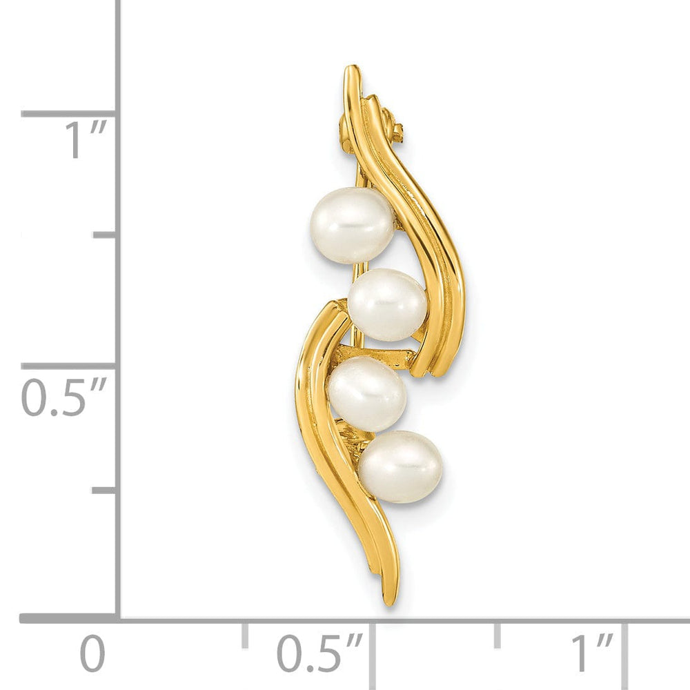 Lovely Rita's Pin 14K Yellow Gold Polished Finish Women's  4-5 mm Size White Freshwater Cultured Swirl Design Brooch Pin