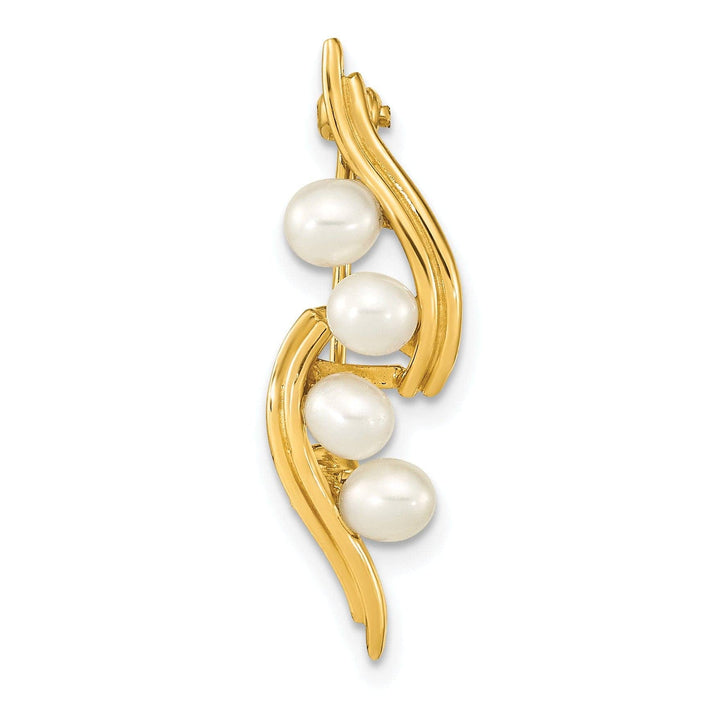 Lovely Rita's Pin 14K Yellow Gold Polished Finish Women's  4-5 mm Size White Freshwater Cultured Swirl Design Brooch Pin
