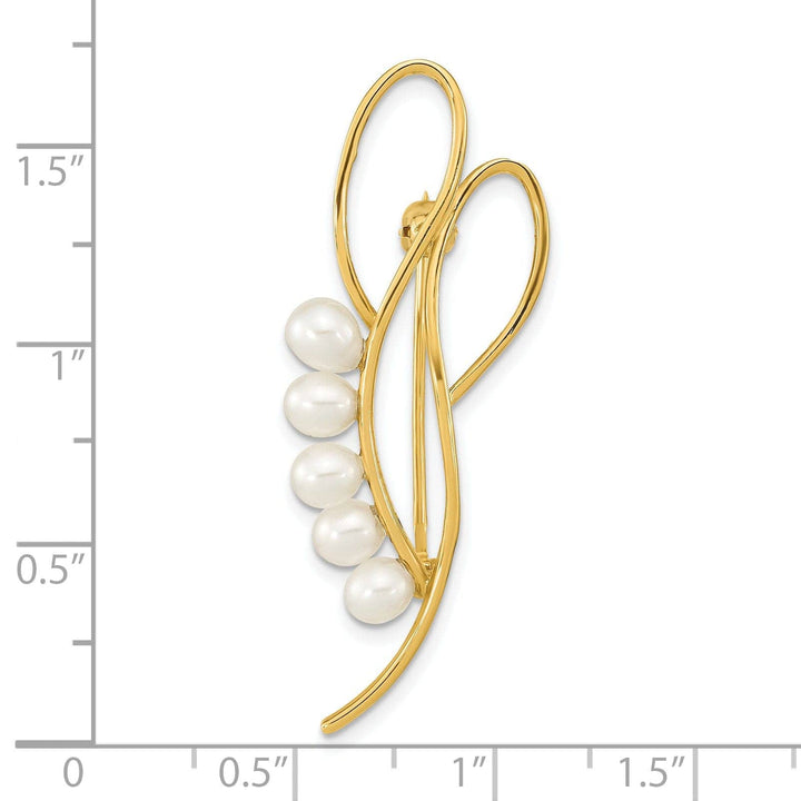 Lovely Rita's Pin 14K Yellow Gold Polished Finish Women's  4-5 mm Size White Freshwater Cultured Swirling Open Loop Design Brooch Pin