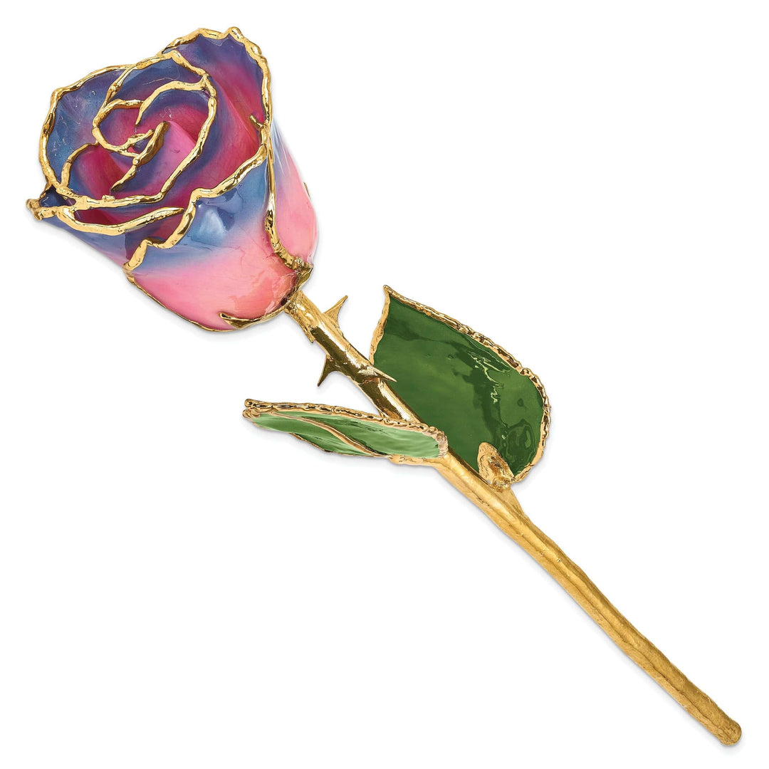Lovely Rita's Pin 24k Gold 1-inch Long Plated Trimmed Pink and Navy Rose
