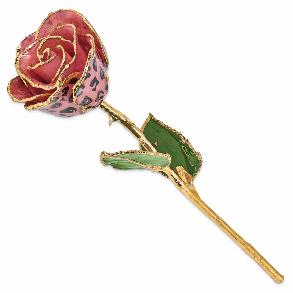 Lovely Rita's Pin 24k Gold Plated Trim Pink and Black Leopard Rose