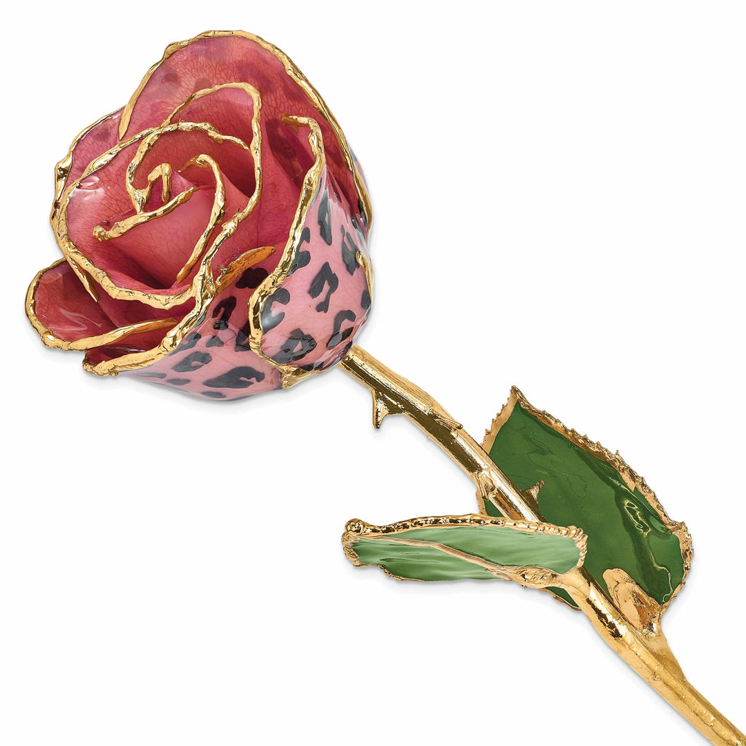 Lovely Rita's Pin 24k Gold Plated Trim Pink and Black Leopard Rose