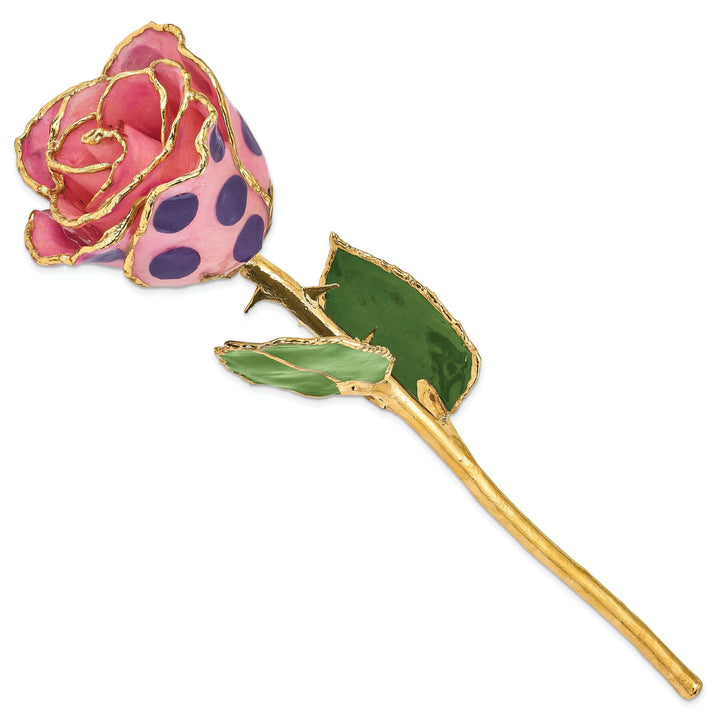 Lovely Rita's Pin 24k Gold Plated Trim Pink and Purple Dots Rose