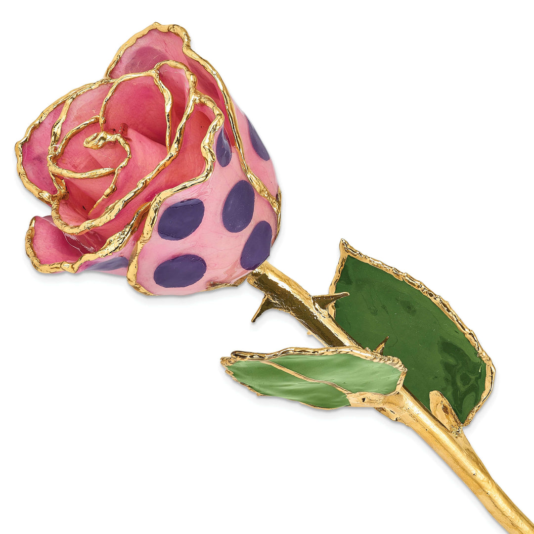 Lovely Rita's Pin 24k Gold Plated Trim Pink and Purple Dots Rose