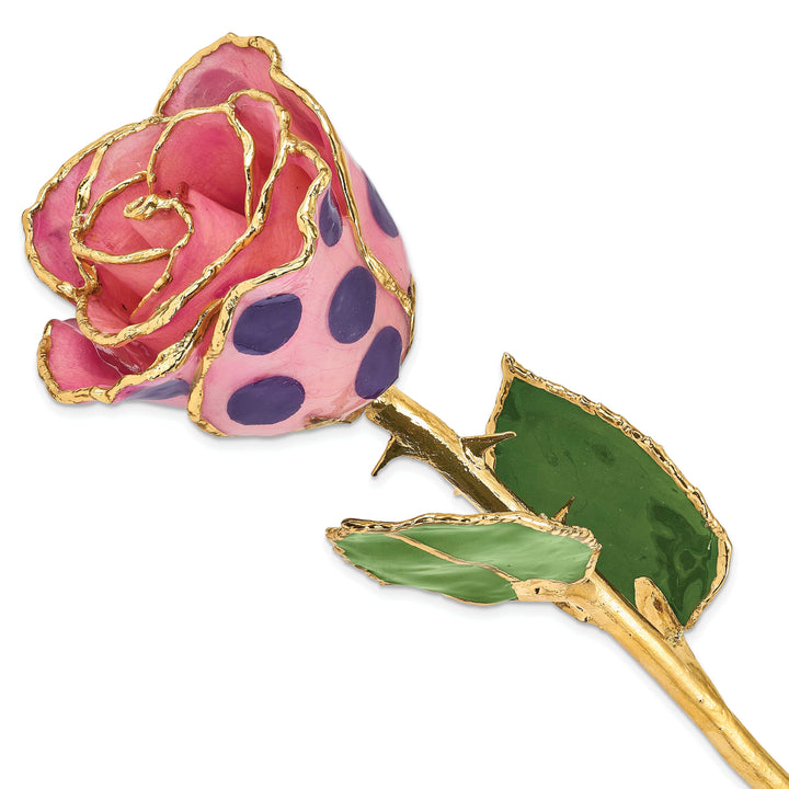 Lovely Rita's Pin 24k Gold Plated Trim Pink and Purple Dots Rose