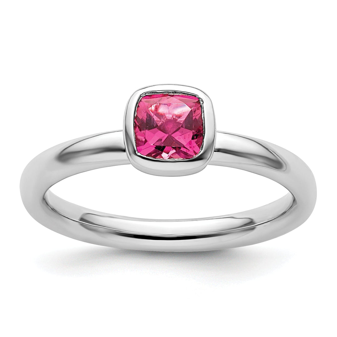 Stackable Expressions Pin Size 5 Sterling Silver Cushion Cut Pink Tourmaline Ring