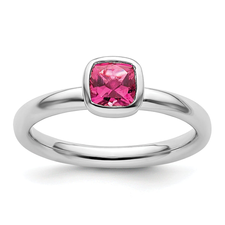 Stackable Expressions Pin Size 5 Sterling Silver Cushion Cut Pink Tourmaline Ring