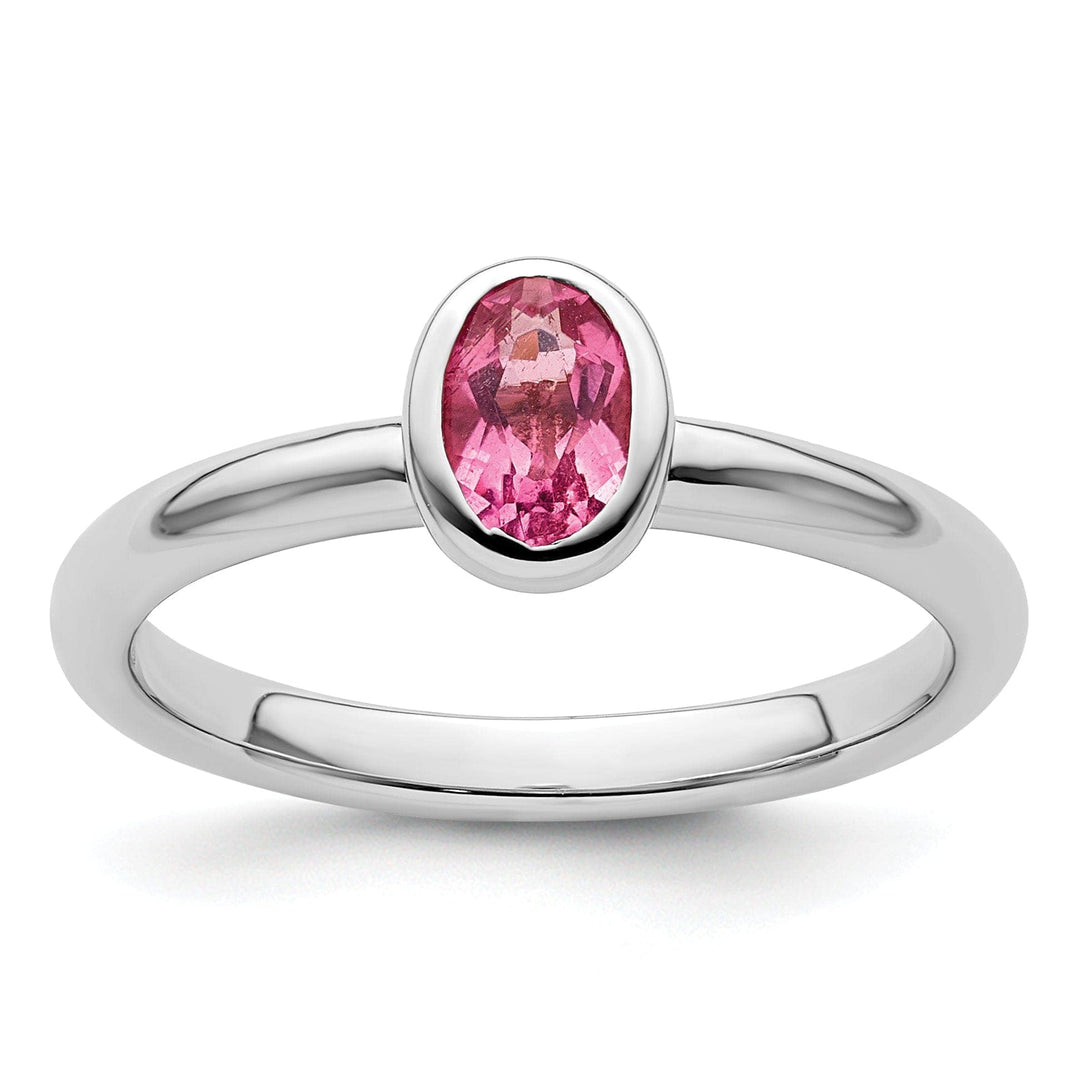 Stackable Expressions Pin Size 5 Sterling Silver Oval Pink Tourmaline Ring