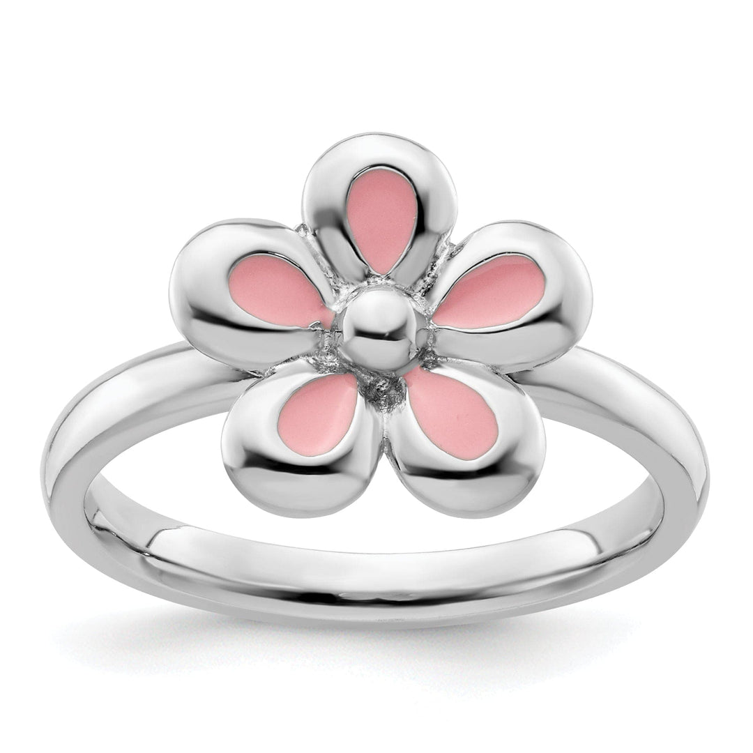 Stackable Expressions Pin Size 5 Sterling Silver Pink Enameled Flower Ring