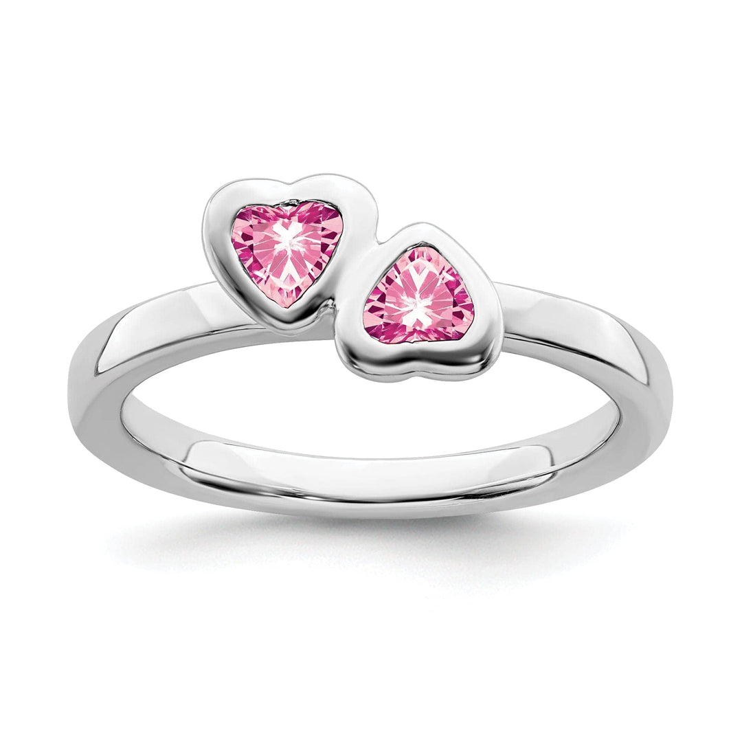 Stackable Expressions Pin Size 5 Sterling Silver Pink Tourmaline Double Heart Ring