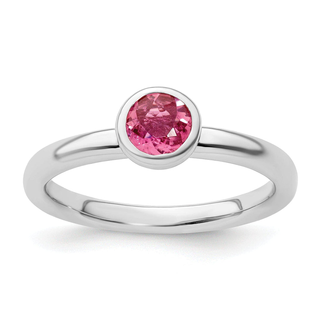 Stackable Expressions Pin Size 5 Sterling Silver Round Pink Tourmaline Ring