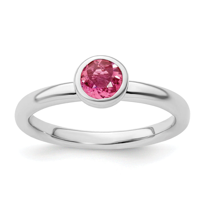 Stackable Expressions Pin Size 5 Sterling Silver Round Pink Tourmaline Ring