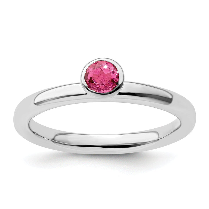 Stackable Expressions Pin Size 5 Sterling Silver Round Pink Tourmaline Ring