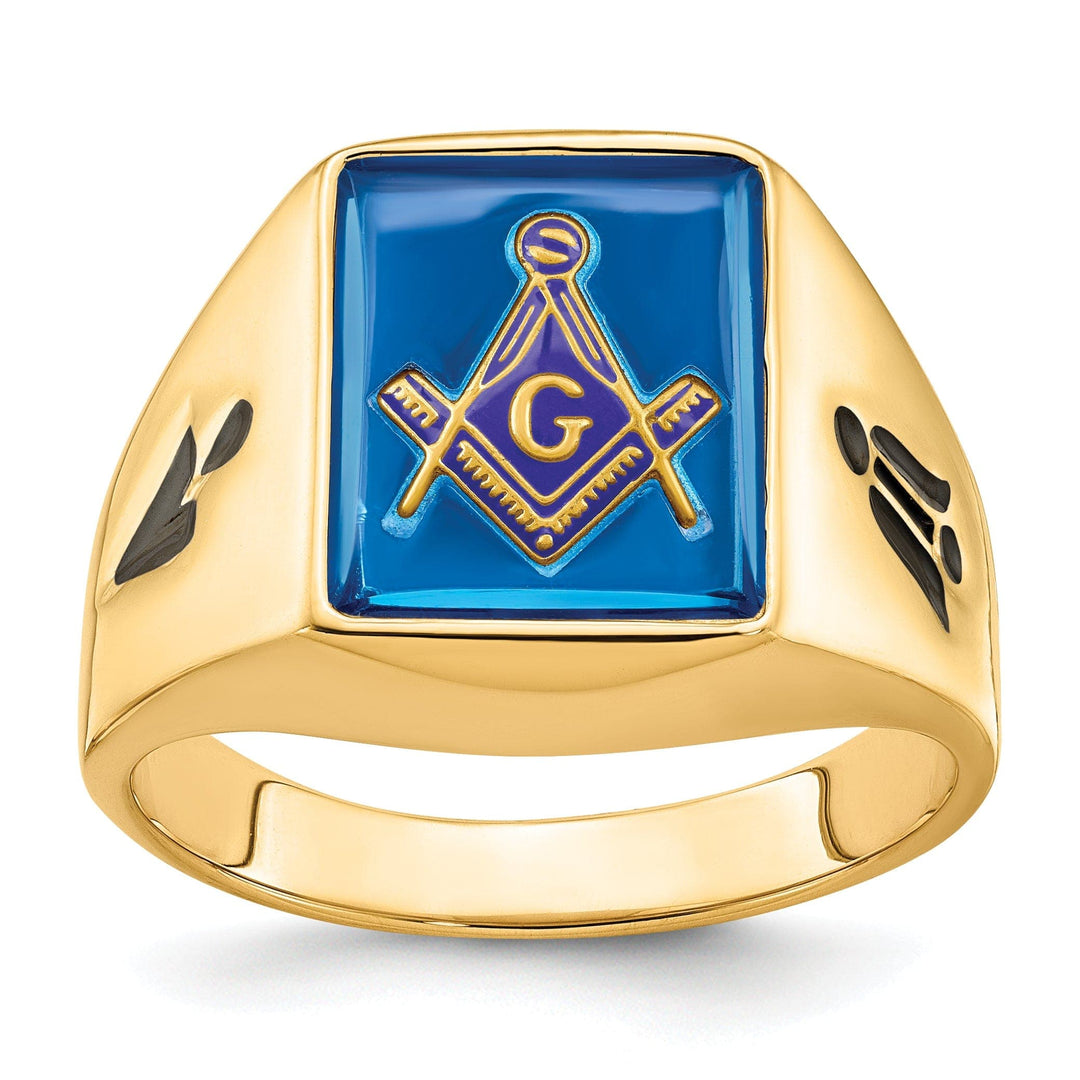 Lovely Rita's Pin Stock Size Ring Are Refundable Size 10 14k Yellow Gold Men's blue spinel Masonic Ring