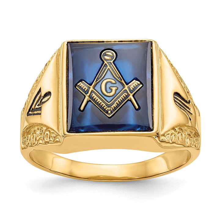 Lovely Rita's Pin Stock Size Ring Are Refundable Size 10 14k Yellow Gold Men's blue spinel Masonic Ring