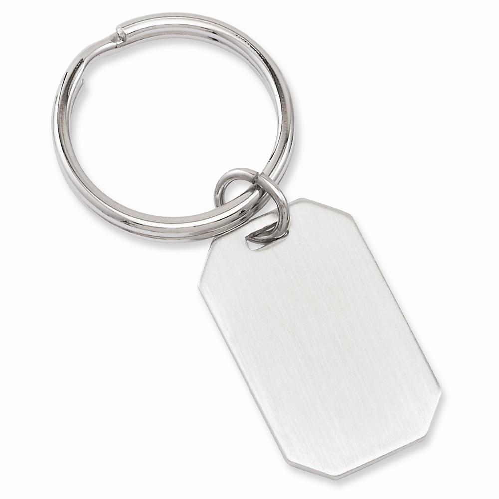Rhodium Plated Satin Rectangle Key Ring