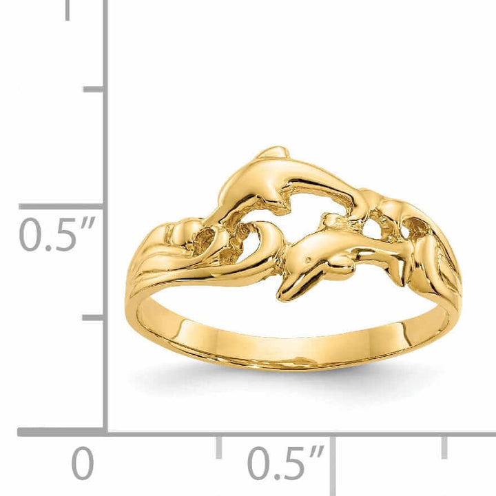 Lovely Rita's Ring 14k Gold Dolphins with Waves Ring