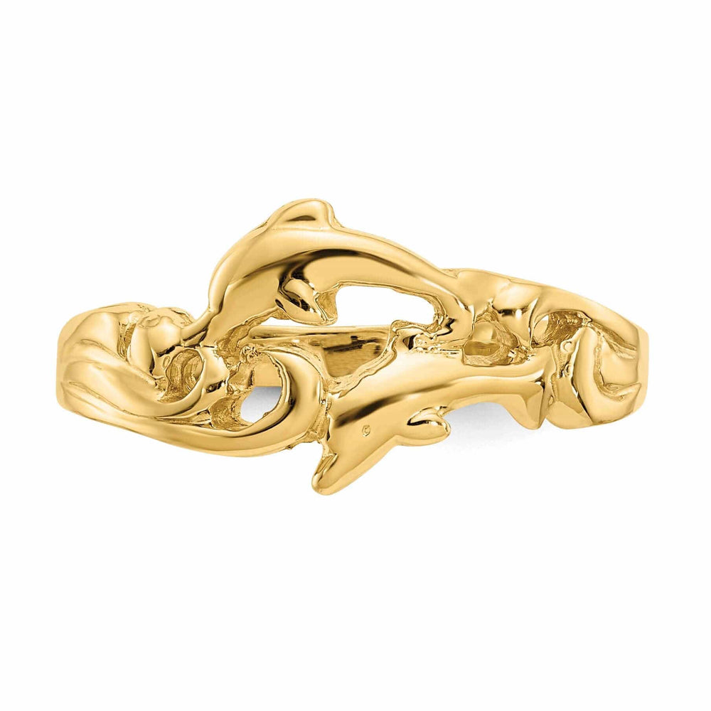 Lovely Rita's Ring 14k Gold Dolphins with Waves Ring